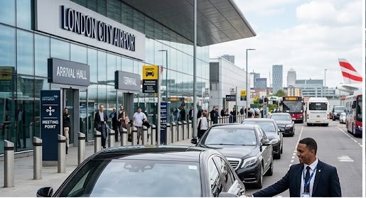 London City Airport Chauffeur Service – Professional chauffeur waiting outside the terminal