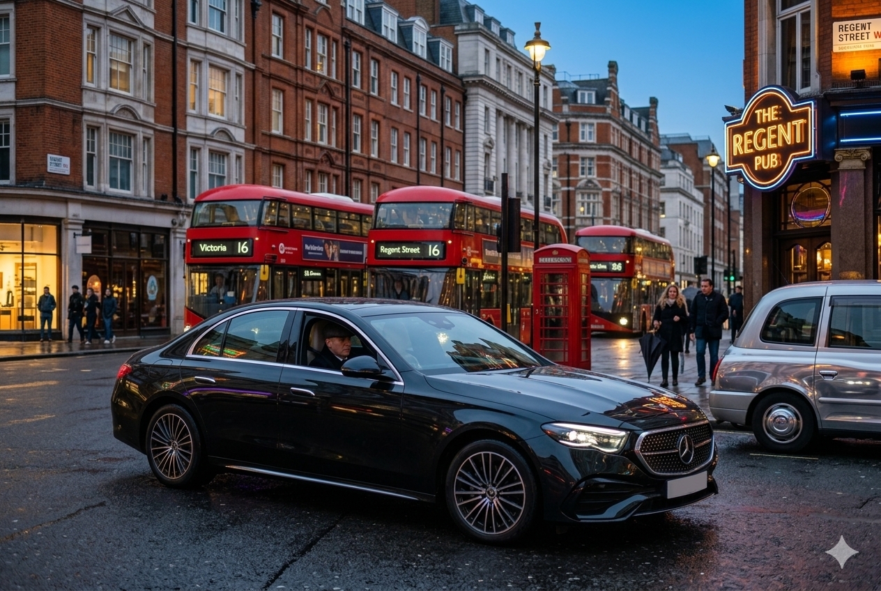 Mayfair Luxury Car Service – Chauffeur opening door for guest outside The Mayfair Townhouses